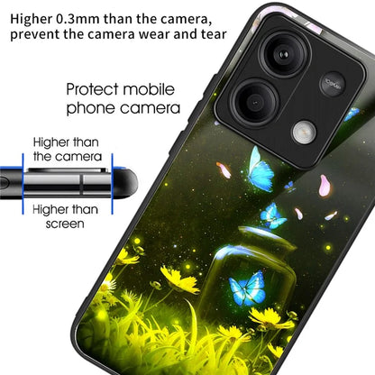For Xiaomi Redmi Note 13 5G Shockproof Case Pattern Tempered Glass+TPU Phone Cover