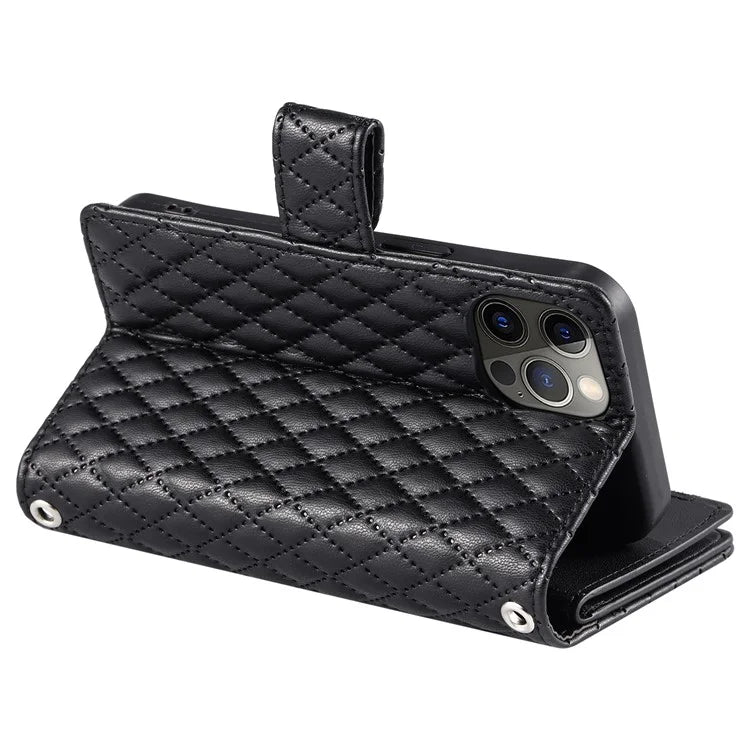 Style 012 for iPhone 12 Pro Max Case Rhombus Glitter Leather Phone Cover with Zipper Pocket