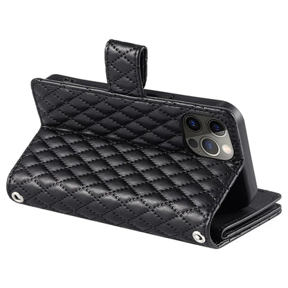 Style 012 for iPhone 12 Pro Max Case Rhombus Glitter Leather Phone Cover with Zipper Pocket
