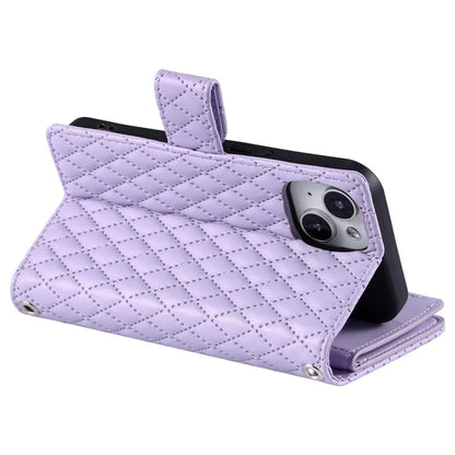 Style 012 for iPhone 15 Plus Leather Case Rhombus Wallet Zipper Phone Cover with Hand Strap