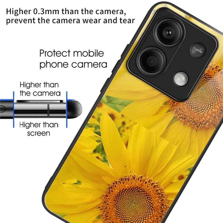 For Xiaomi Redmi Note 13 5G Case Pattern Printing TPU+Tempered Glass Hybrid Phone Cover