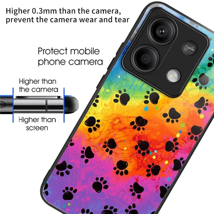 For Xiaomi Redmi Note 13 5G Case Pattern Printing TPU+Tempered Glass Hybrid Phone Cover