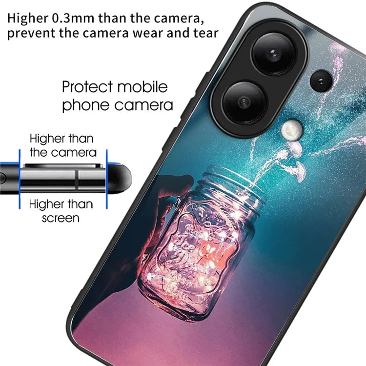 For Xiaomi Redmi Note 13 4G Phone Case Tempered Glass+TPU Pattern Print Back Cover