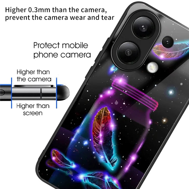 For Xiaomi Redmi Note 13 4G Phone Case Tempered Glass+TPU Pattern Print Back Cover