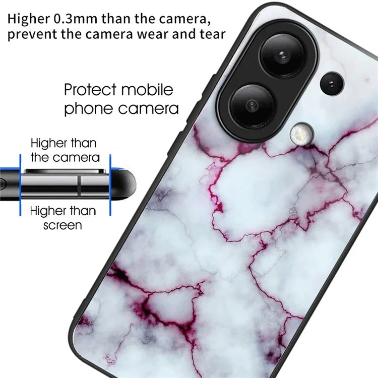 For Xiaomi Redmi Note 13 4G Phone Case Tempered Glass+TPU Pattern Print Back Cover