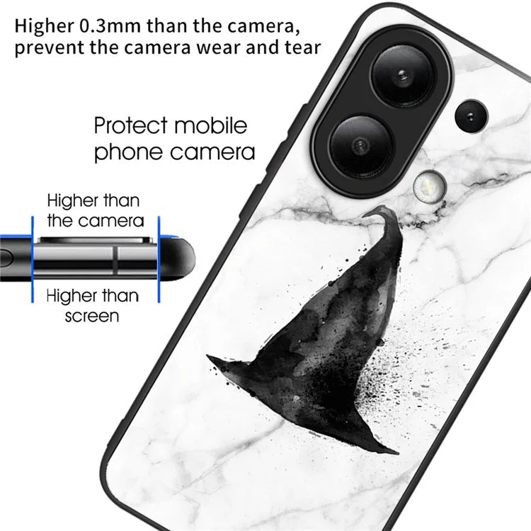 For Xiaomi Redmi Note 13 4G Phone Case Tempered Glass+TPU Pattern Print Back Cover