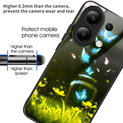 For Xiaomi Redmi Note 13 4G Phone Case Tempered Glass+TPU Pattern Print Back Cover