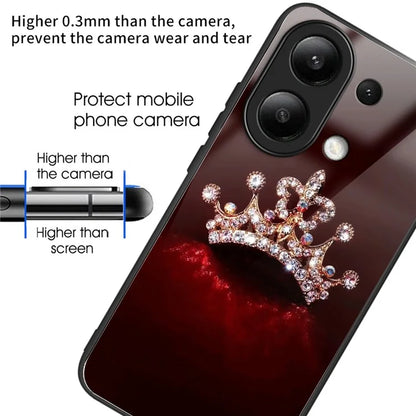 For Xiaomi Redmi Note 13 4G Phone Case Tempered Glass+TPU Pattern Print Back Cover