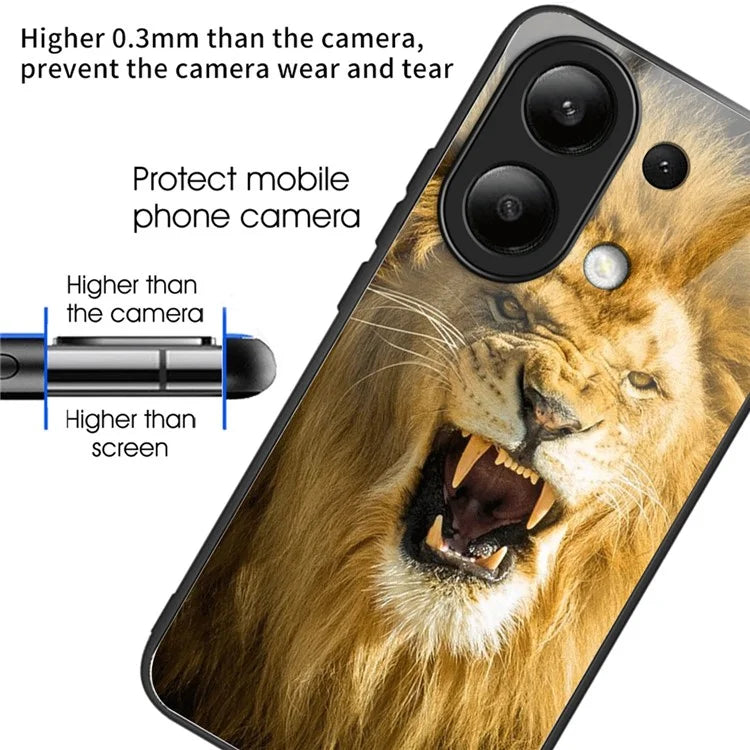 For Xiaomi Redmi Note 13 4G Phone Case Tempered Glass+TPU Pattern Print Back Cover