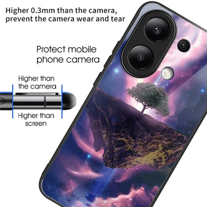 For Xiaomi Redmi Note 13 4G Case Pattern Printing Anti-Drop Tempered Glass TPU Phone Cover