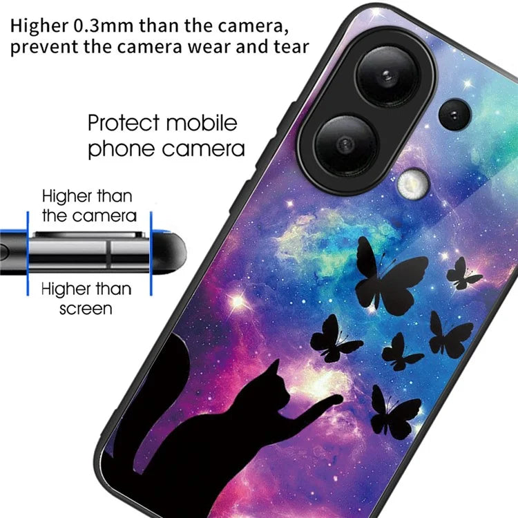 For Xiaomi Redmi Note 13 4G Case Pattern Printing Anti-Drop Tempered Glass TPU Phone Cover