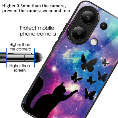For Xiaomi Redmi Note 13 4G Case Pattern Printing Anti-Drop Tempered Glass TPU Phone Cover