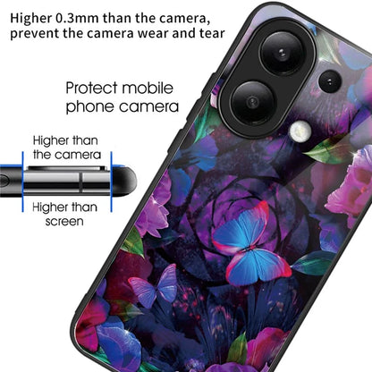 For Xiaomi Redmi Note 13 4G Case Pattern Printing Anti-Drop Tempered Glass TPU Phone Cover