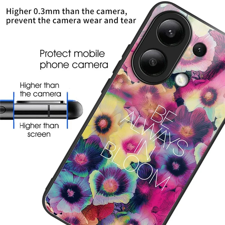 For Xiaomi Redmi Note 13 4G Case Pattern Printing Anti-Drop Tempered Glass TPU Phone Cover