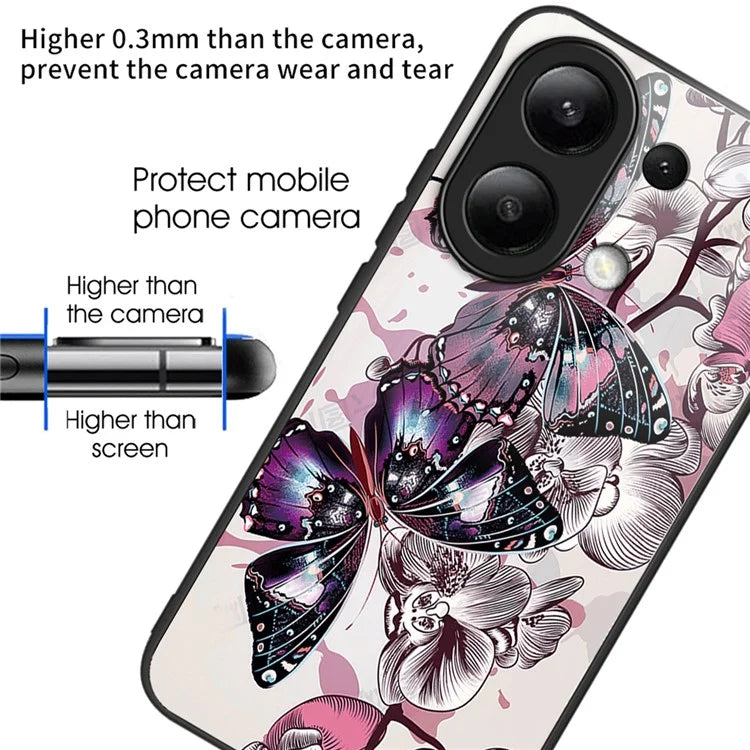 For Xiaomi Redmi Note 13 4G Case Pattern Printing Anti-Drop Tempered Glass TPU Phone Cover