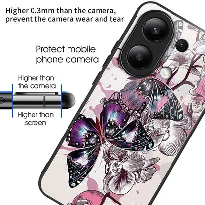 For Xiaomi Redmi Note 13 4G Case Pattern Printing Anti-Drop Tempered Glass TPU Phone Cover