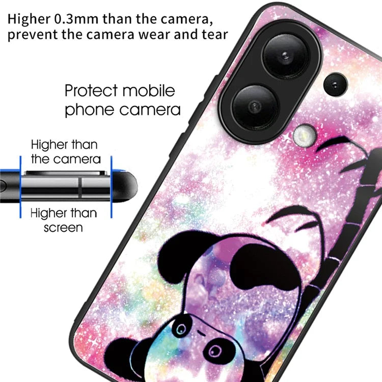 For Xiaomi Redmi Note 13 4G Case Pattern Printing Anti-Drop Tempered Glass TPU Phone Cover