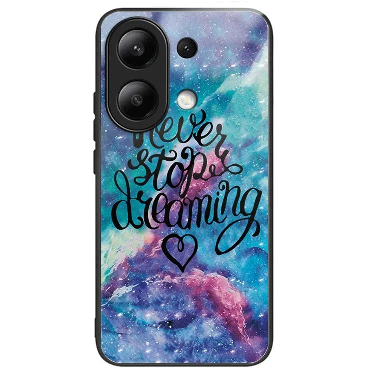 For Xiaomi Redmi Note 13 4G Case Pattern Printing Anti-Drop Tempered Glass TPU Phone Cover