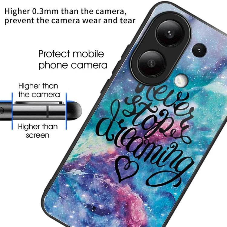 For Xiaomi Redmi Note 13 4G Case Pattern Printing Anti-Drop Tempered Glass TPU Phone Cover
