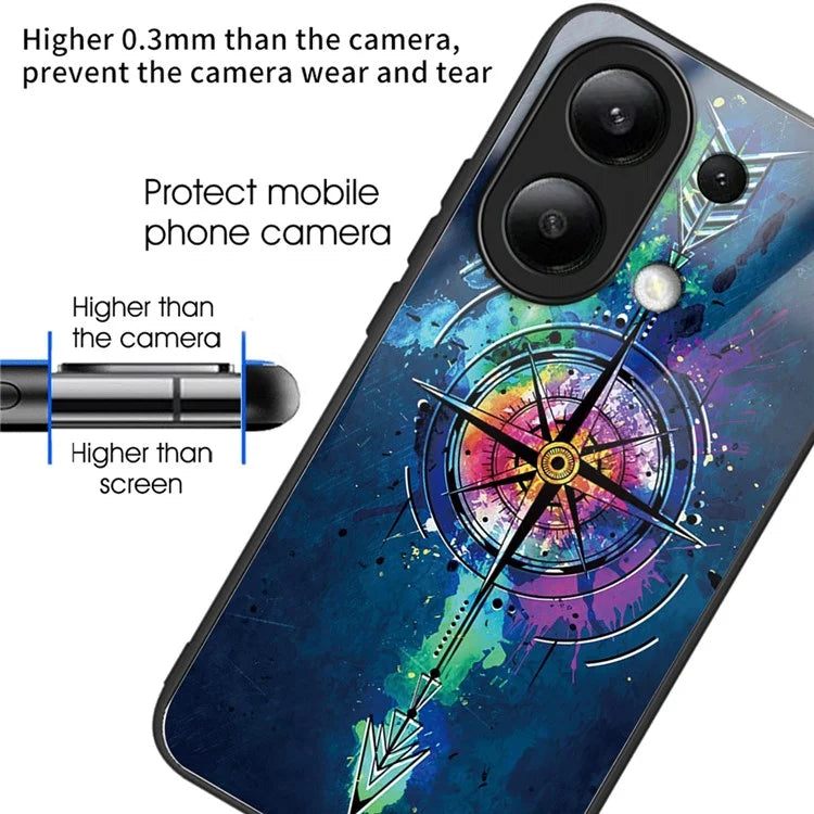For Xiaomi Redmi Note 13 4G Case Pattern Printing Anti-Drop Tempered Glass TPU Phone Cover