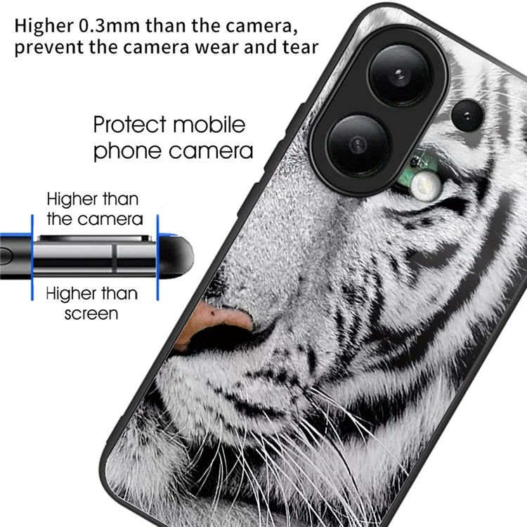 For Xiaomi Redmi Note 13 4G Case Pattern Printing Anti-Drop Tempered Glass TPU Phone Cover
