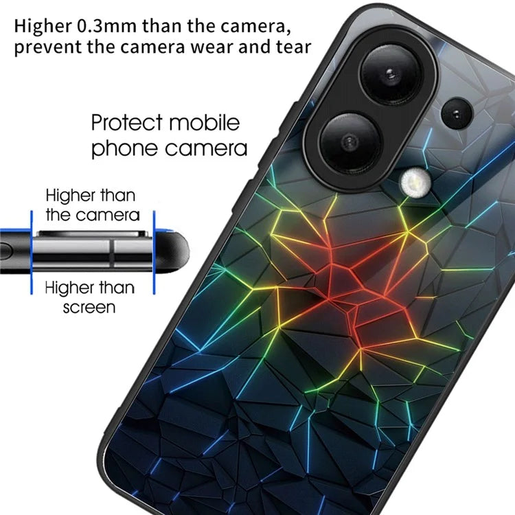 For Xiaomi Redmi Note 13 4G Case Pattern Printing Anti-Drop Tempered Glass TPU Phone Cover