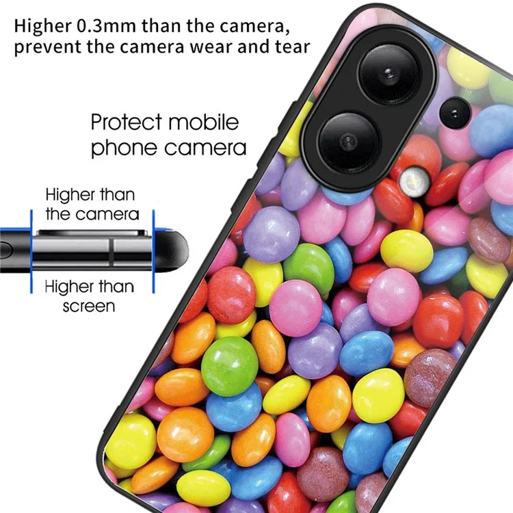 For Xiaomi Redmi Note 13 4G Case Pattern Printing Anti-Drop Tempered Glass TPU Phone Cover
