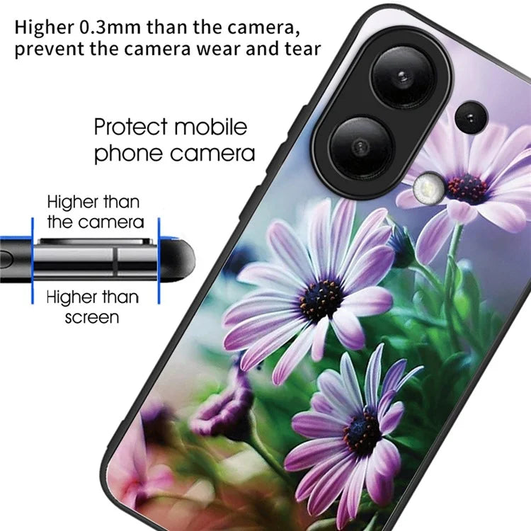 For Xiaomi Redmi Note 13 4G Case Pattern Printing Anti-Drop Tempered Glass TPU Phone Cover
