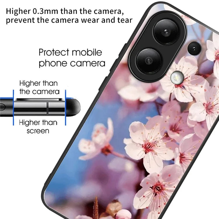 For Xiaomi Redmi Note 13 4G Case Pattern Printing Anti-Drop Tempered Glass TPU Phone Cover