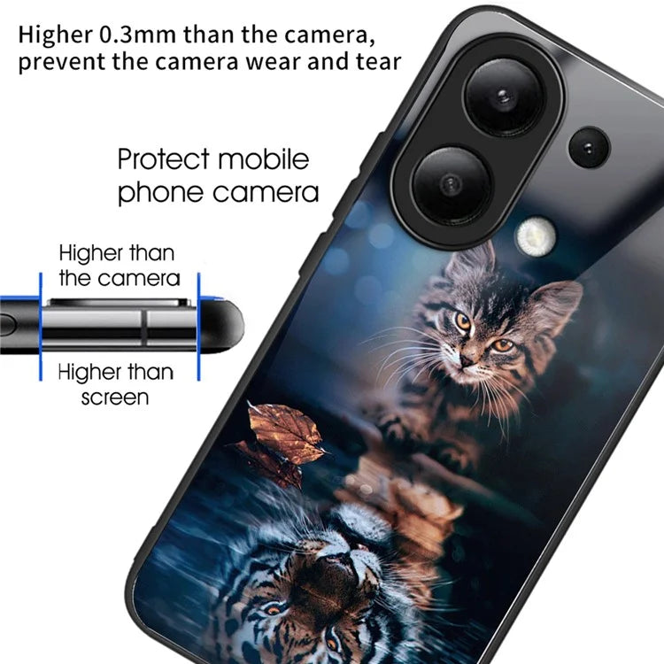 For Xiaomi Redmi Note 13 4G Case Pattern Printing Anti-Drop Tempered Glass TPU Phone Cover