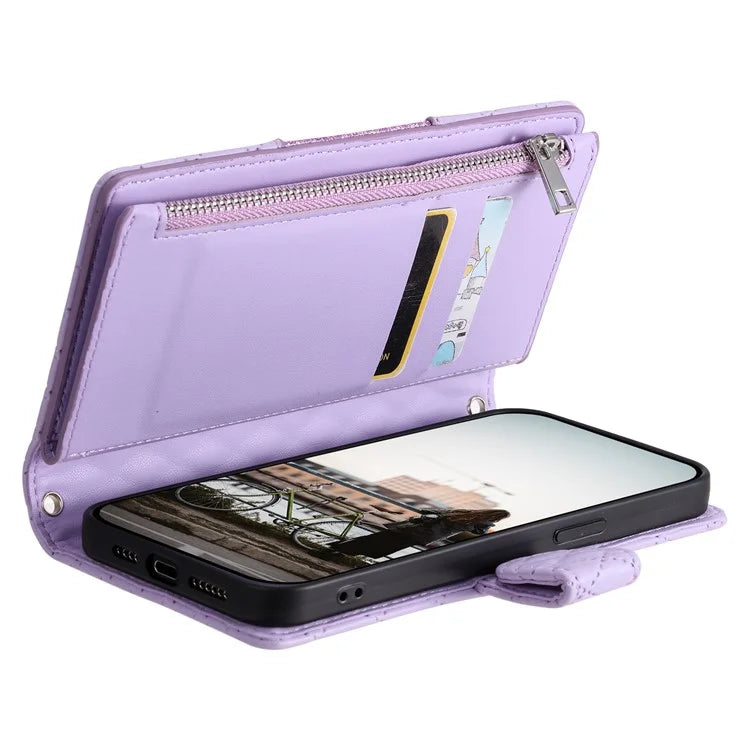 012 Style For Samsung Galaxy A35 5G Cell Phone Case Glitter Rhombus Leather Cover with Wrist Strap
