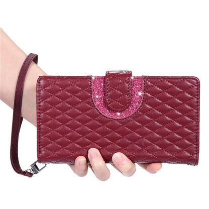 012 Style For Samsung Galaxy A35 5G Cell Phone Case Glitter Rhombus Leather Cover with Wrist Strap