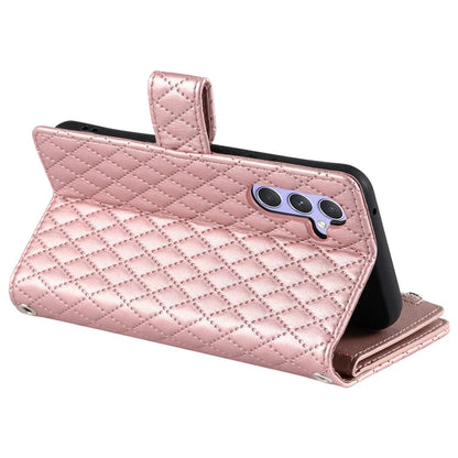 012 Style For Samsung Galaxy A35 5G Cell Phone Case Glitter Rhombus Leather Cover with Wrist Strap
