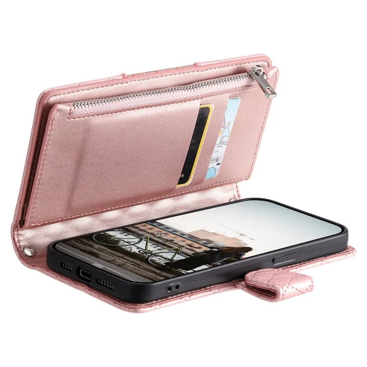 012 Style For Samsung Galaxy A35 5G Cell Phone Case Glitter Rhombus Leather Cover with Wrist Strap