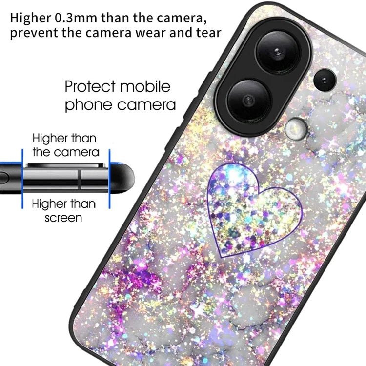For Xiaomi Redmi Note 13 4G Case Back Patterned Tempered Glass Phone Cover