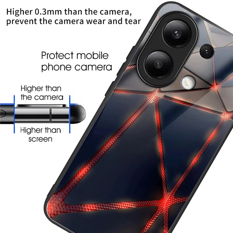 For Xiaomi Redmi Note 13 4G Case Back Patterned Tempered Glass Phone Cover