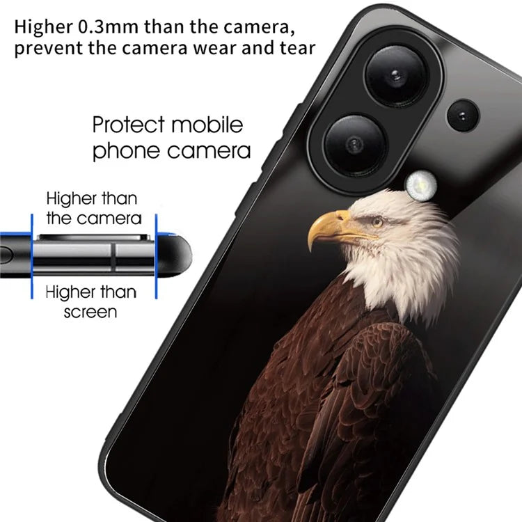 For Xiaomi Redmi Note 13 4G Case Back Patterned Tempered Glass Phone Cover