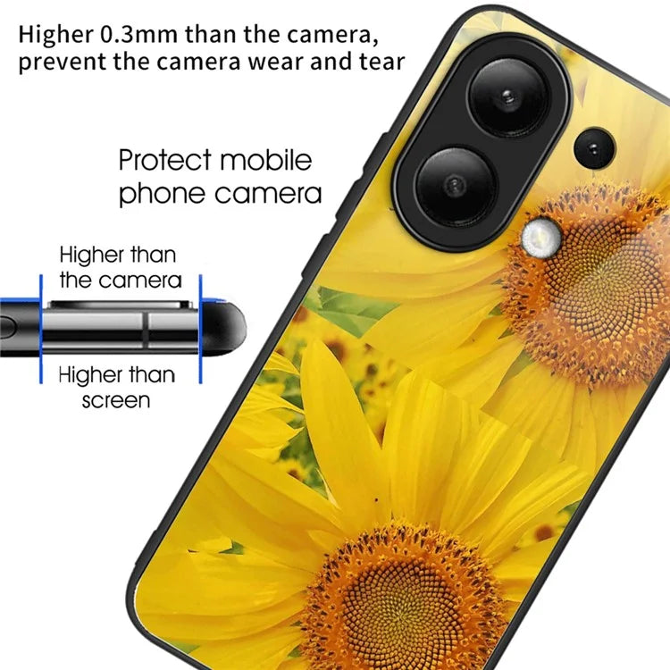 For Xiaomi Redmi Note 13 4G Case Back Patterned Tempered Glass Phone Cover