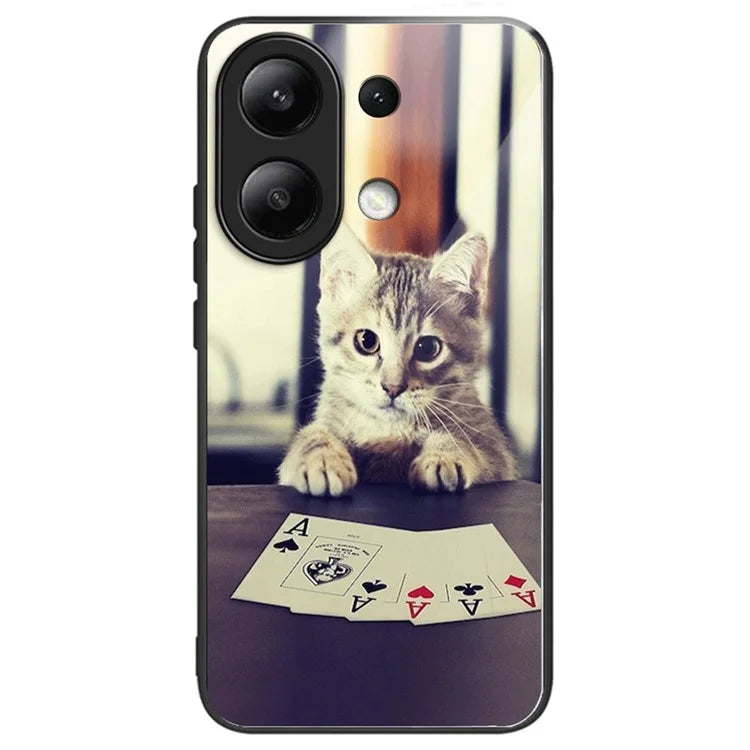 For Xiaomi Redmi Note 13 4G Case Back Patterned Tempered Glass Phone Cover