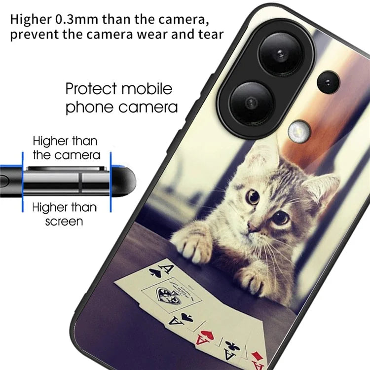 For Xiaomi Redmi Note 13 4G Case Back Patterned Tempered Glass Phone Cover