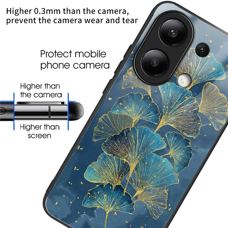 For Xiaomi Redmi Note 13 4G Case Back Patterned Tempered Glass Phone Cover