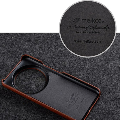 MELKCO For Xiaomi 14 Case Genuine Cow Leather Coated PC Incomplete Waxy Phone Cover