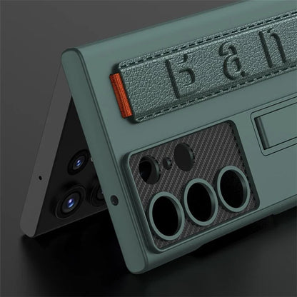 For Samsung Galaxy S22 Ultra 5G Case Fully Wrapped Leather+PC Phone Cover with Adjustable Kickstand