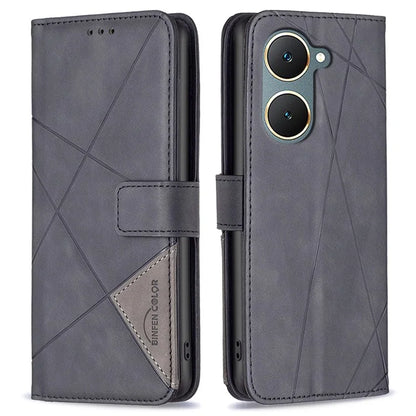 BINFEN COLOR BF05 For vivo Y03 Leather Case Wallet Geometric Imprinted Phone Cover