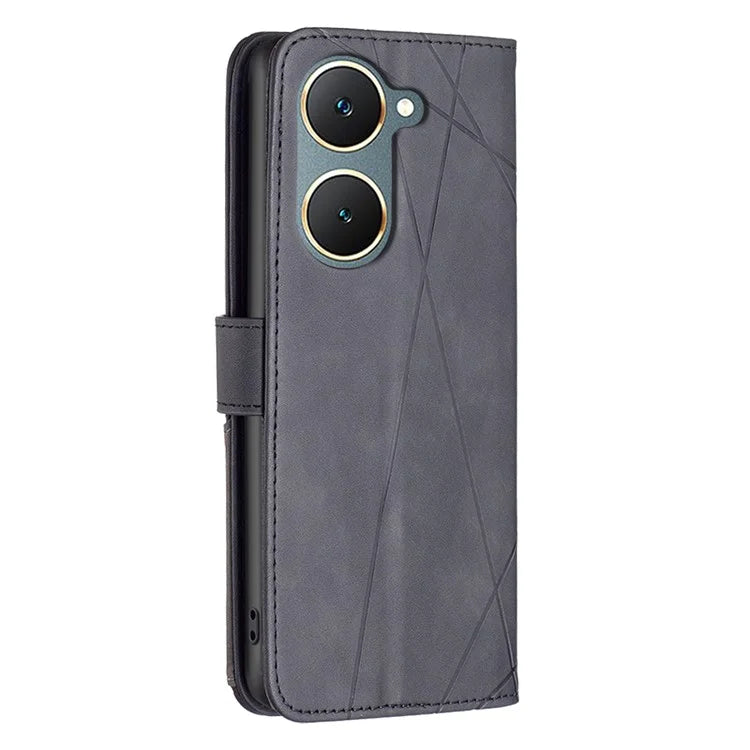 BINFEN COLOR BF05 For vivo Y03 Leather Case Wallet Geometric Imprinted Phone Cover