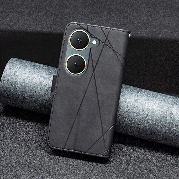 BINFEN COLOR BF05 For vivo Y03 Leather Case Wallet Geometric Imprinted Phone Cover