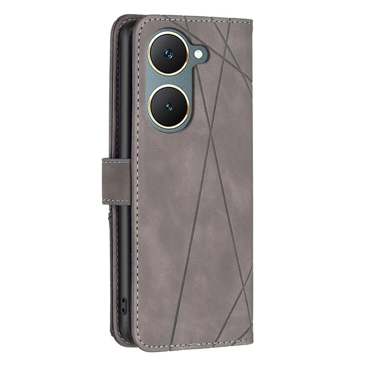BINFEN COLOR BF05 For vivo Y03 Leather Case Wallet Geometric Imprinted Phone Cover