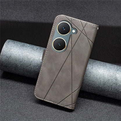 BINFEN COLOR BF05 For vivo Y03 Leather Case Wallet Geometric Imprinted Phone Cover