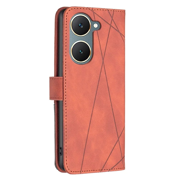 BINFEN COLOR BF05 For vivo Y03 Leather Case Wallet Geometric Imprinted Phone Cover