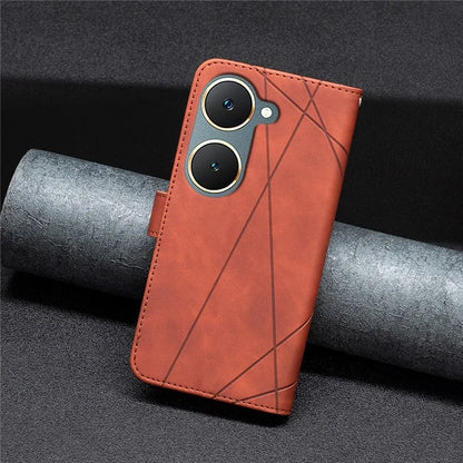 BINFEN COLOR BF05 For vivo Y03 Leather Case Wallet Geometric Imprinted Phone Cover